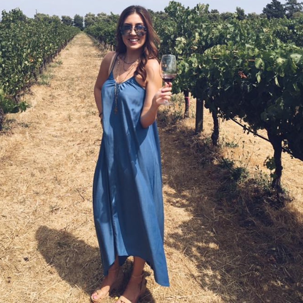 Blue Stitch Dress High-Low Maxi Dress, Size 2